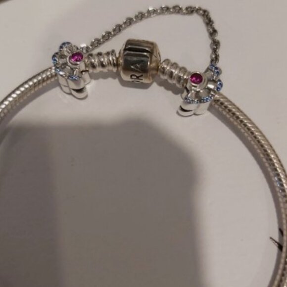 Auth PANDORA SS *CHINA EXCLUSIVE* Blue & Pink Fan Safety Chain Clip 798163SRUMX - Picture 4 of 11